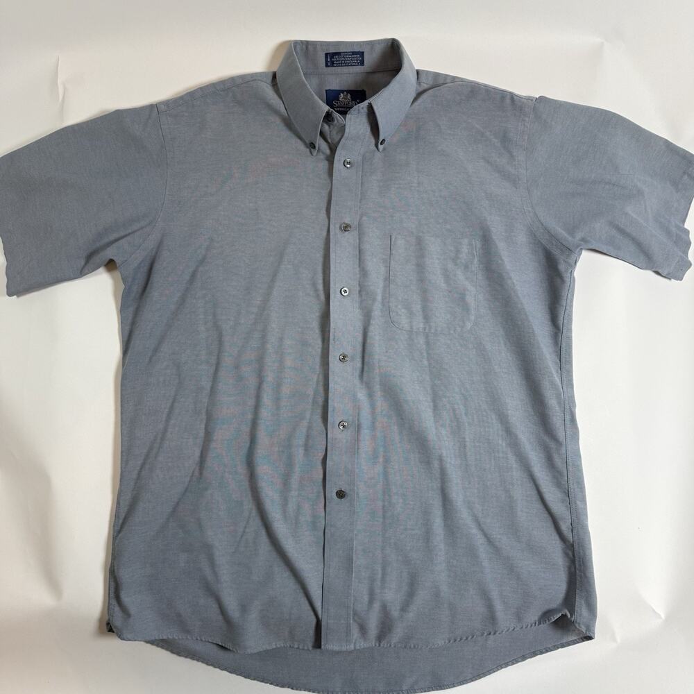 Stafford Wrinkle Resistant Oxford Button-Down Short Sleeve Gray 16 1/2 Classic